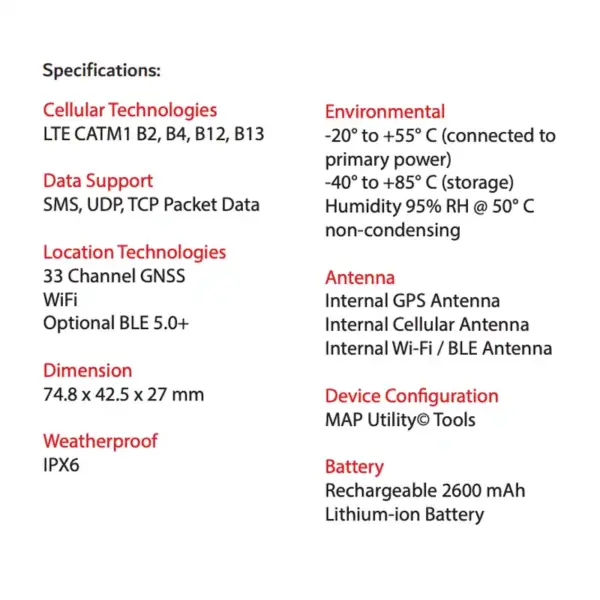 Btracking Personal Tracker Specs