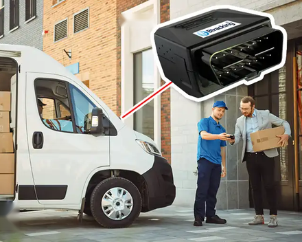 OBD plug-in tracker installed in a delivery van