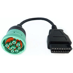 Adapter 30cm/1ft Green Type II J1939 9 Pin Male to OBDII 16 Pin Female